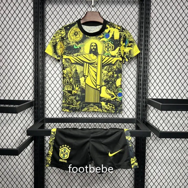 Maillot Bresil Enfant 2024 2025 Christ Rédempteur jaune Footbebe