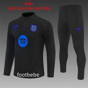 Survetement Barcelone Enfant 2025 2026 Noir Avec logo bleu