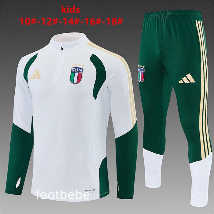 Survetement Italie Enfant 2026 2027 demi-zip Blanc